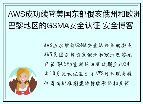 AWS成功续签美国东部俄亥俄州和欧洲巴黎地区的GSMA安全认证 安全博客