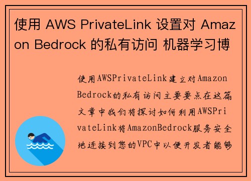 使用 AWS PrivateLink 设置对 Amazon Bedrock 的私有访问 机器学习博客